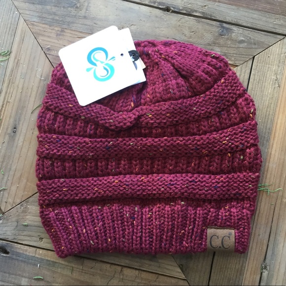 ✨RESTOCKED✨Burgundy Confetti Messy Bun Beanie - Picture 2 of 2